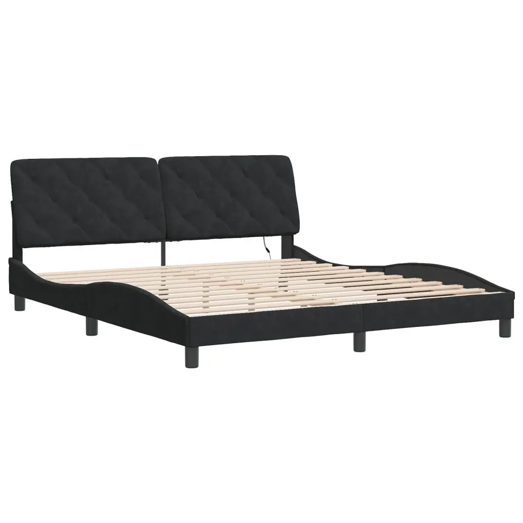Bed Frame with LED Lights and Velvet Headboard