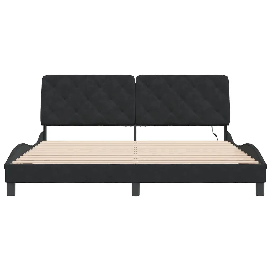 Bed Frame with LED Lights and Velvet Headboard