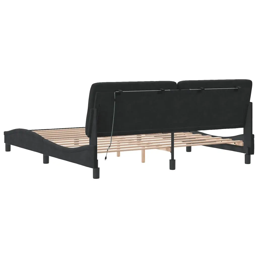Bed Frame with LED Lights and Velvet Headboard