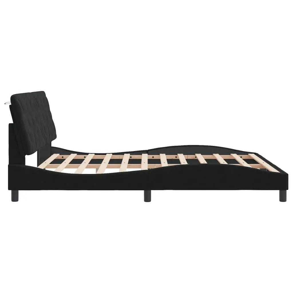 Bed Frame with LED Lights and Velvet Headboard