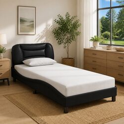 Stylish Black Bed Frame with LED Lights and Support 90x190 cm