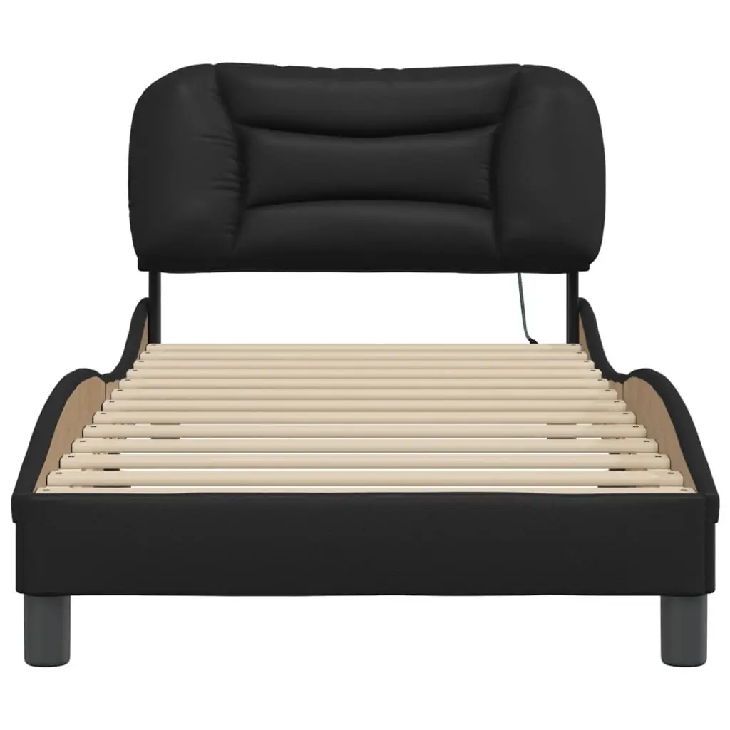 Bed Frame Faux Leather 90x190 cm Black with LED Lights and Padded Headboard