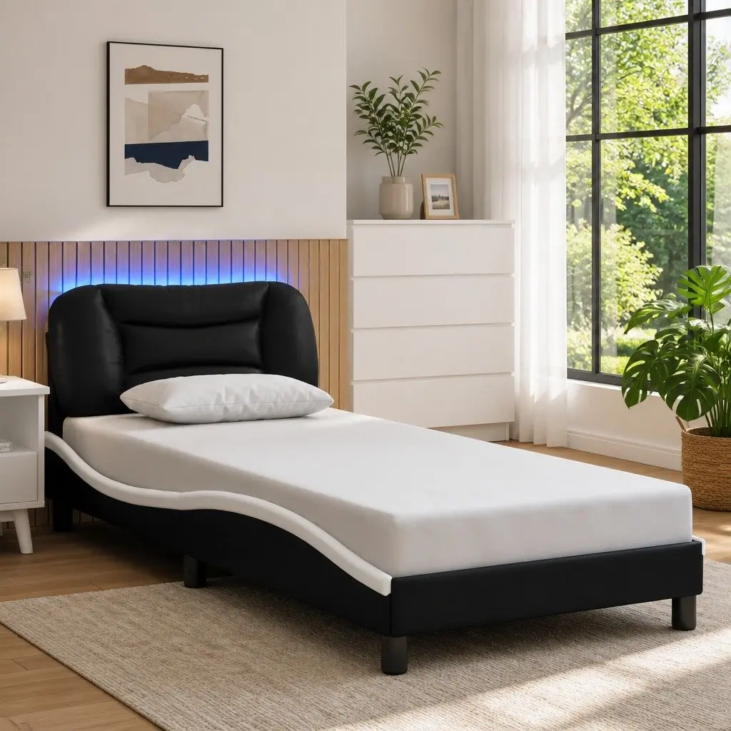 Bed Frame with LED Headboard in Black & White