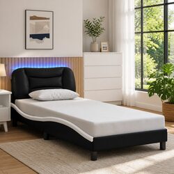 Stylish Bed Frame with LED Headboard in Black & White
