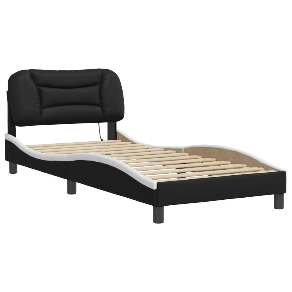 Bed Frame with LED Headboard in Black & White