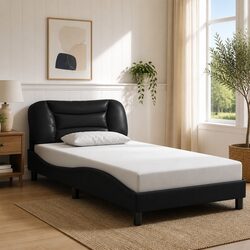 Stylish Black Faux Leather Bed Frame with LED Lights