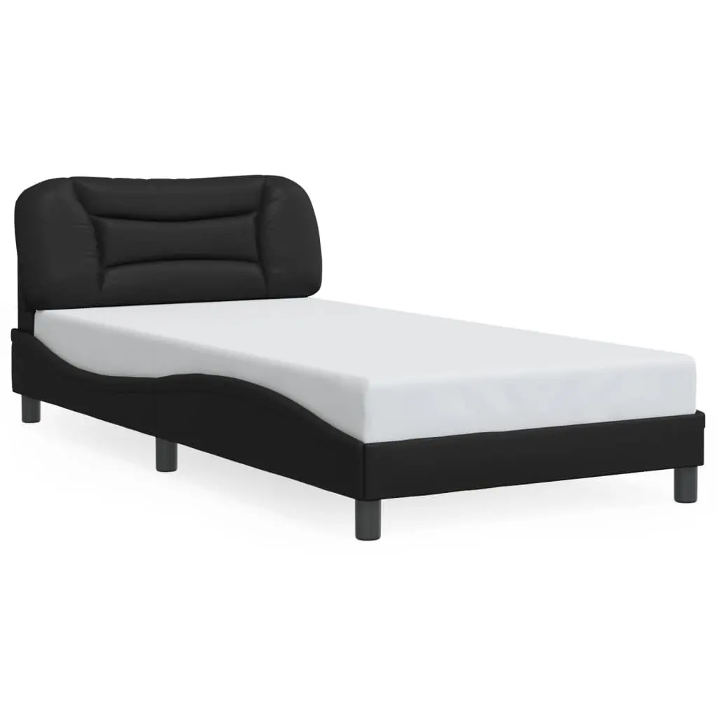 Bed Frame Faux Leather 107x203 cm Black with LED Lights Headboard