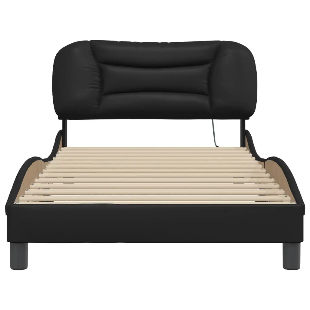 Bed Frame Faux Leather 107x203 cm Black with LED Lights Headboard