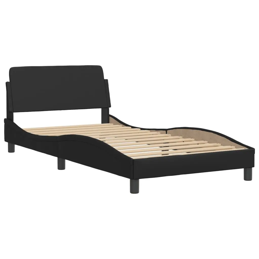 Bed Frame Faux Leather 107x203 cm Black with LED Lights Headboard