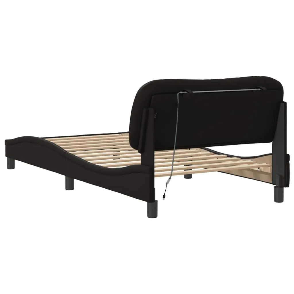 Bed Frame Faux Leather 107x203 cm Black with LED Lights Headboard