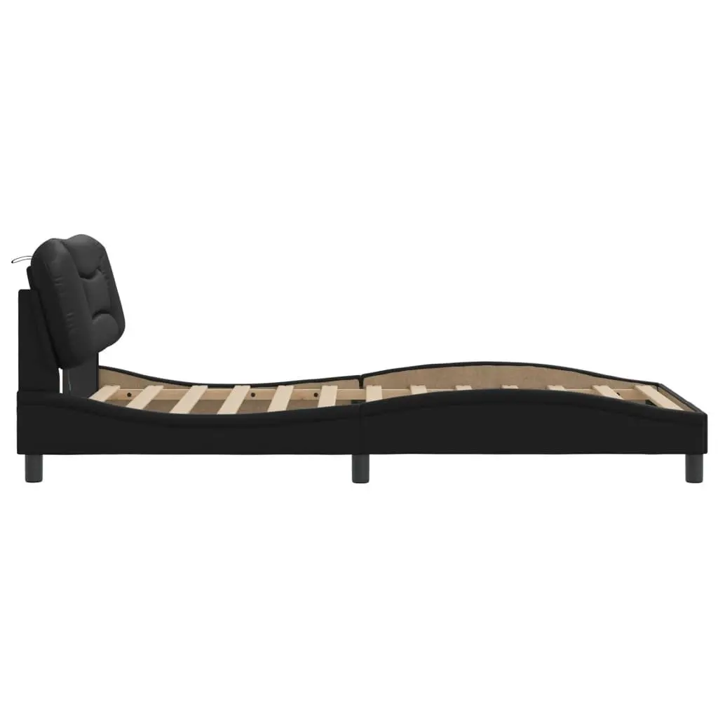 Bed Frame Faux Leather 107x203 cm Black with LED Lights Headboard