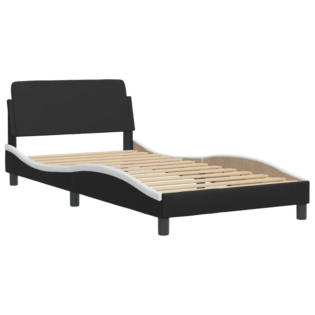 Black and White LED Bed Frame with Faux Leather