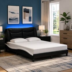 Sturdy Bed Frame with LED Lights in Black and White