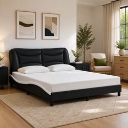 LED Bed Frame in Black and White with Faux Leather Finish