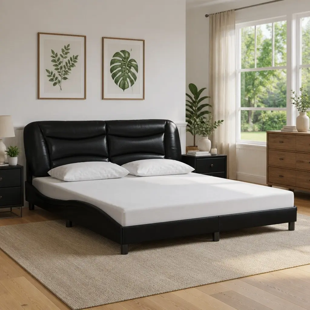 Bed Frame Faux Leather 180x200 cm Black with LED Lights