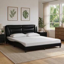 Black Faux Leather Bed Frame with LED Lighting 180x200 cm