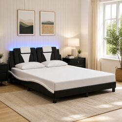 Premium Bed Frame with LED Lights and Headboard Pillow