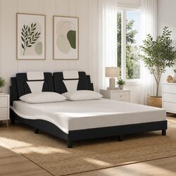 Sturdy Bed Frame with LED Lights and Foam Headboard 152x203 cm
