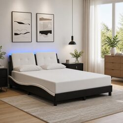 Stylish Bed Frame with LED Lights in Black and White