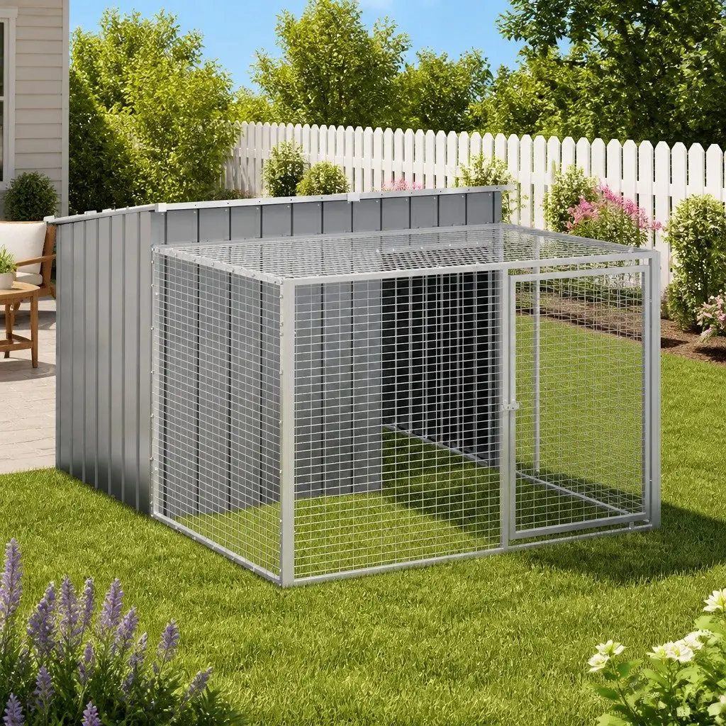 Anthracite Steel Dog House with Run