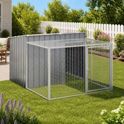 Premium Anthracite Steel Dog House with Run
