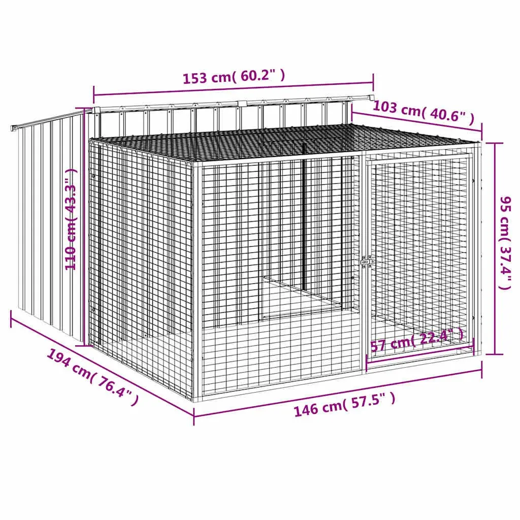 Anthracite Steel Dog House with Run