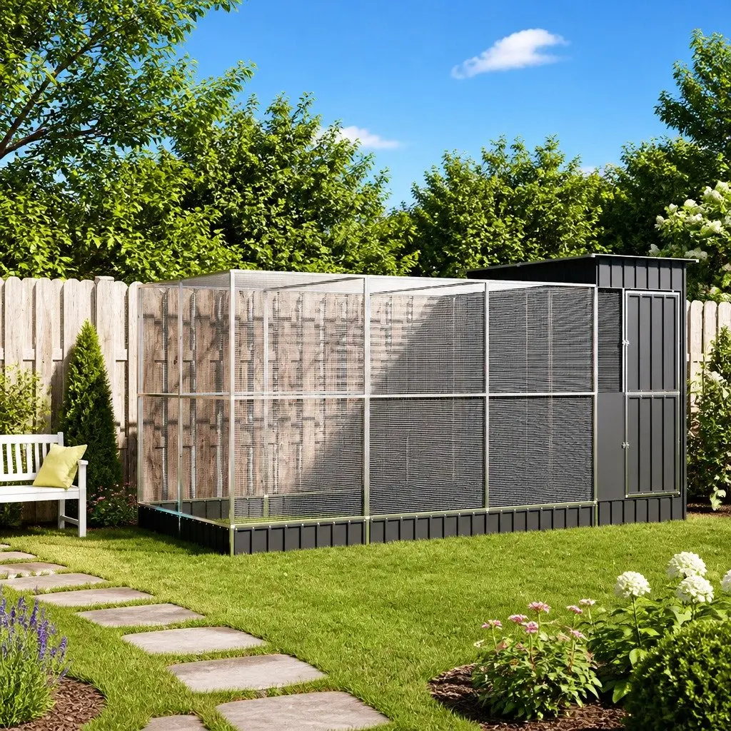 Aviary Silver Galvanised Steel 416x203x216 cm Mesh Bird Cage Outdoor