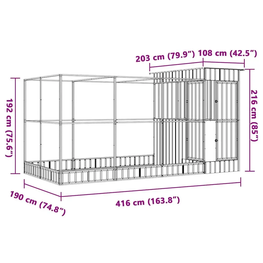 Aviary Silver Galvanised Steel 416x203x216 cm Mesh Bird Cage Outdoor