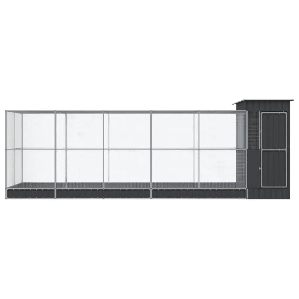 Large Steel Aviary with Extension Silver 623x203x216cm Bird Cage Outdoor Play