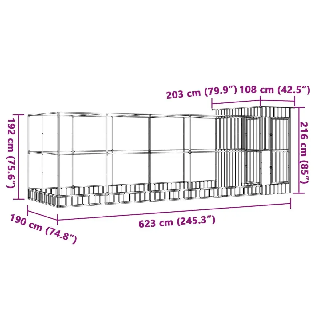 Large Steel Aviary with Extension Silver 623x203x216cm Bird Cage Outdoor Play