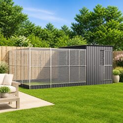 Spacious Steel Frame Aviary with Extension, Silver 497x303x216 cm