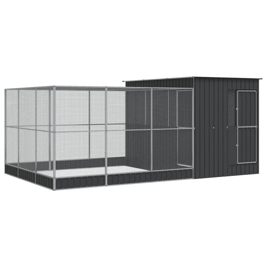 Steel Frame Aviary with Extension, Silver 497x303x216 cm