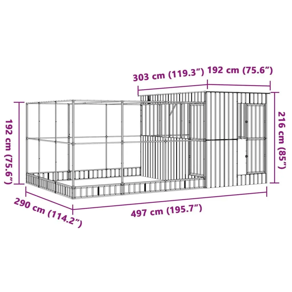 Steel Frame Aviary with Extension, Silver 497x303x216 cm
