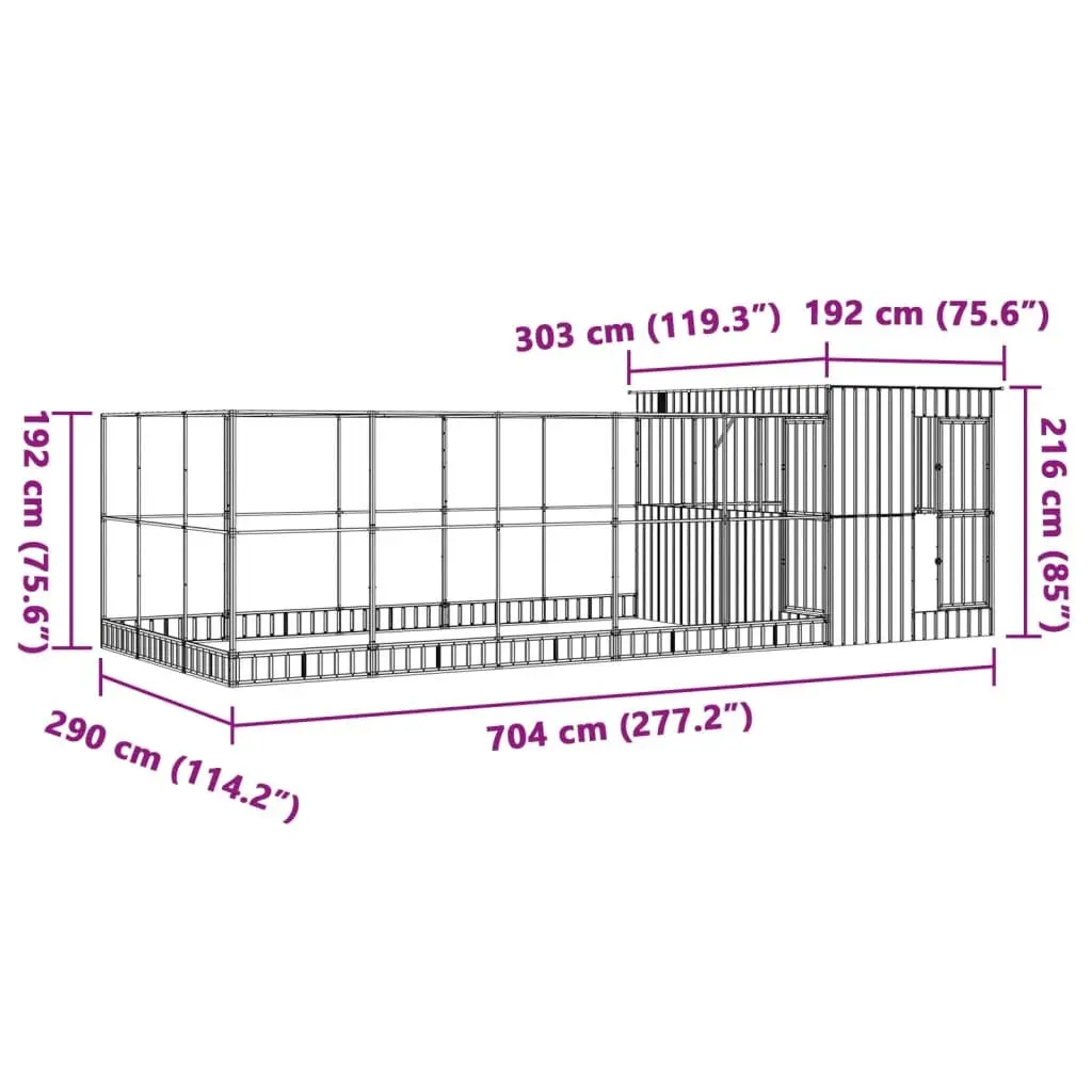 Large Aviary Galvanised Steel 704 x 303 x 216 cm Silver