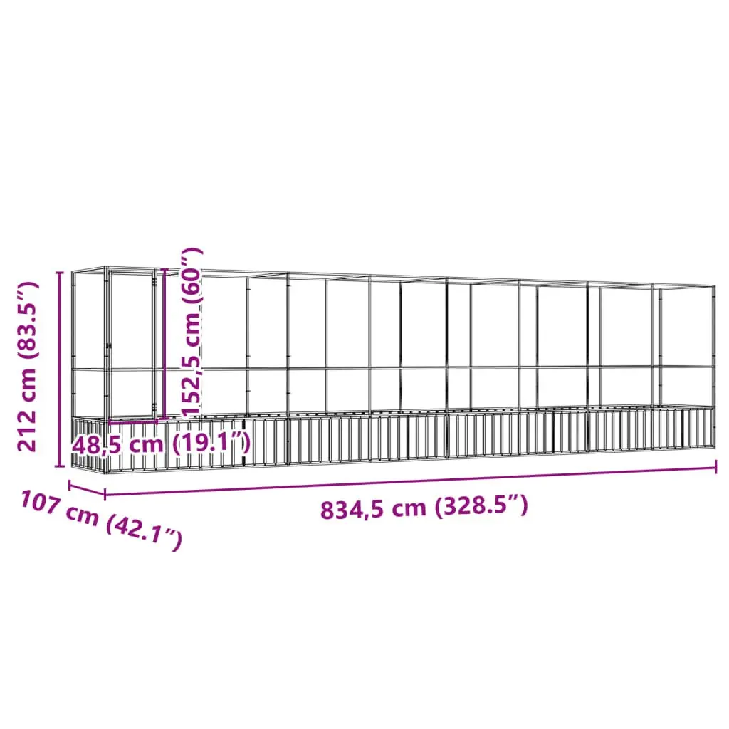 Bird Aviary Silver Galvanised Steel Large Outdoor Enclosure with Extension 834.5 x 107 x 212 cm