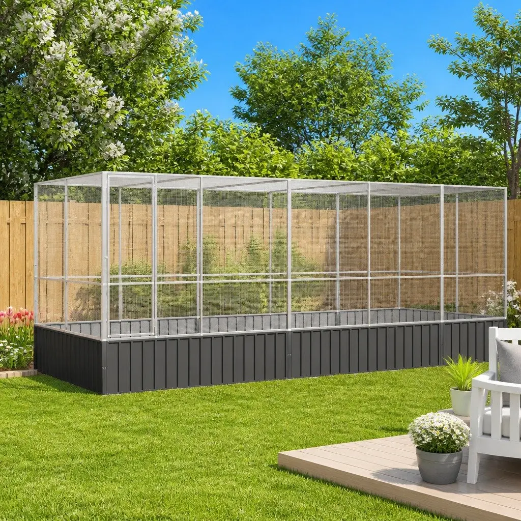 Large Bird Aviary with Extension Silver Steel Mesh