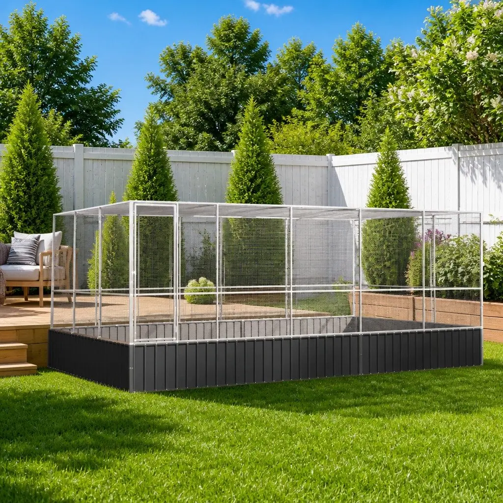 Large Bird Aviary with Extension in Silver