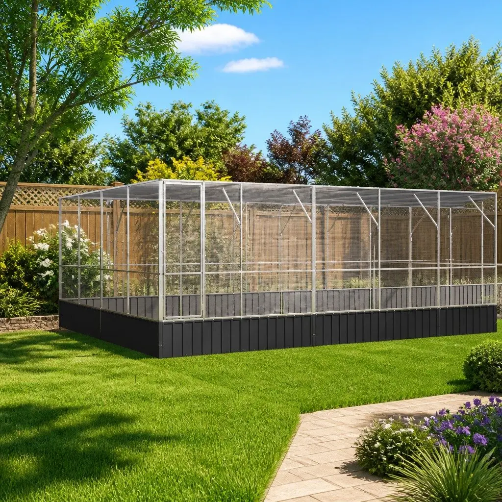 Large Silver Outdoor Bird Aviary with Extension