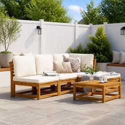 5 Piece Garden Lounge Set with Cushions in Solid Acacia Wood