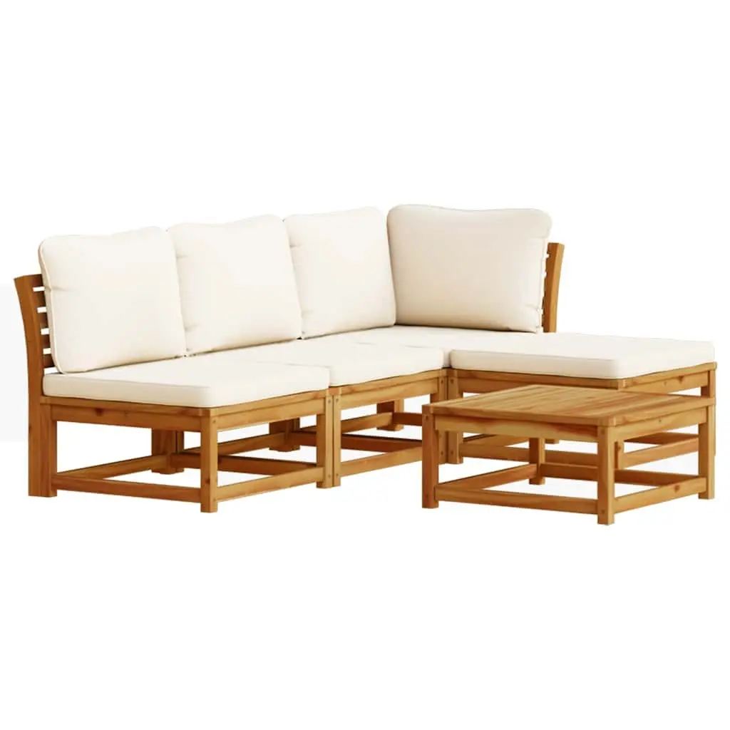 5 Piece Outdoor Sectional Sofa Set Solid Acacia Wood Brown with Cushions