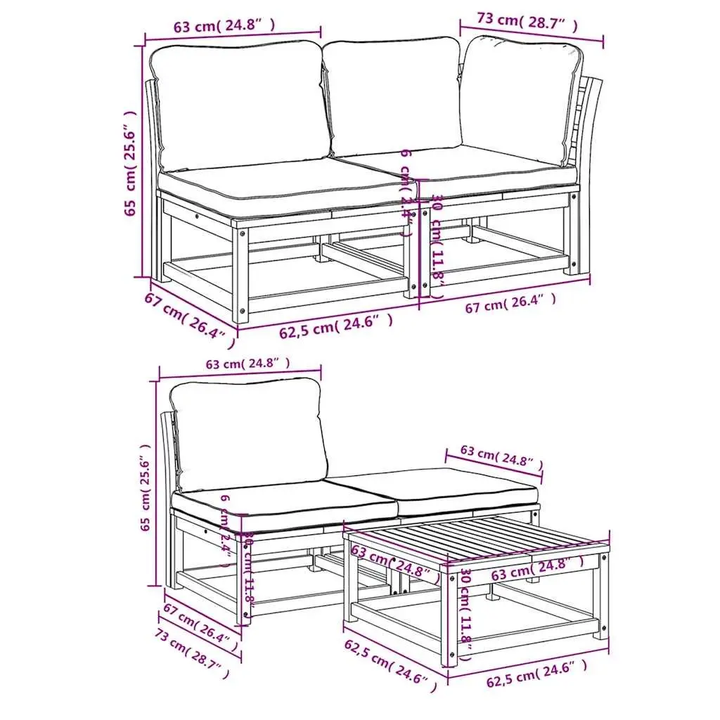 5 Piece Outdoor Sectional Sofa Set Solid Acacia Wood Brown with Cushions