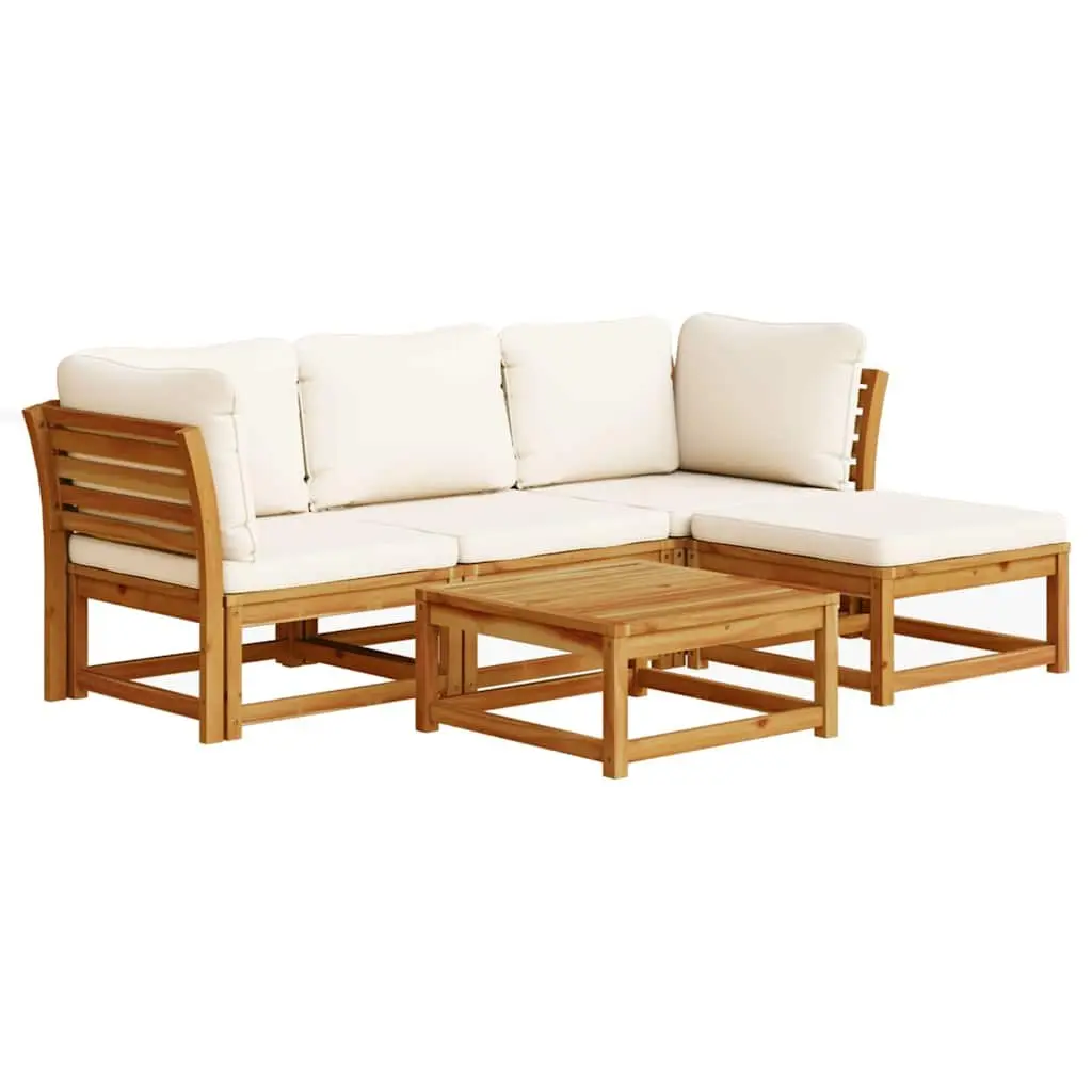 5 Piece Outdoor Sectional Lounge Set Solid Acacia Wood Brown with Cushions