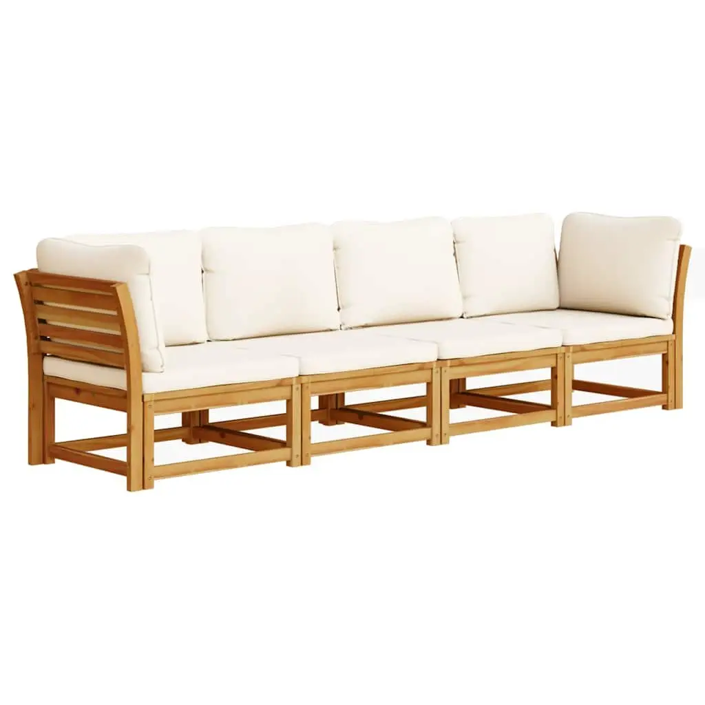 Garden Lounge Set Solid Acacia Wood 4 Piece Modular Sectional Sofa with Cushions Brown
