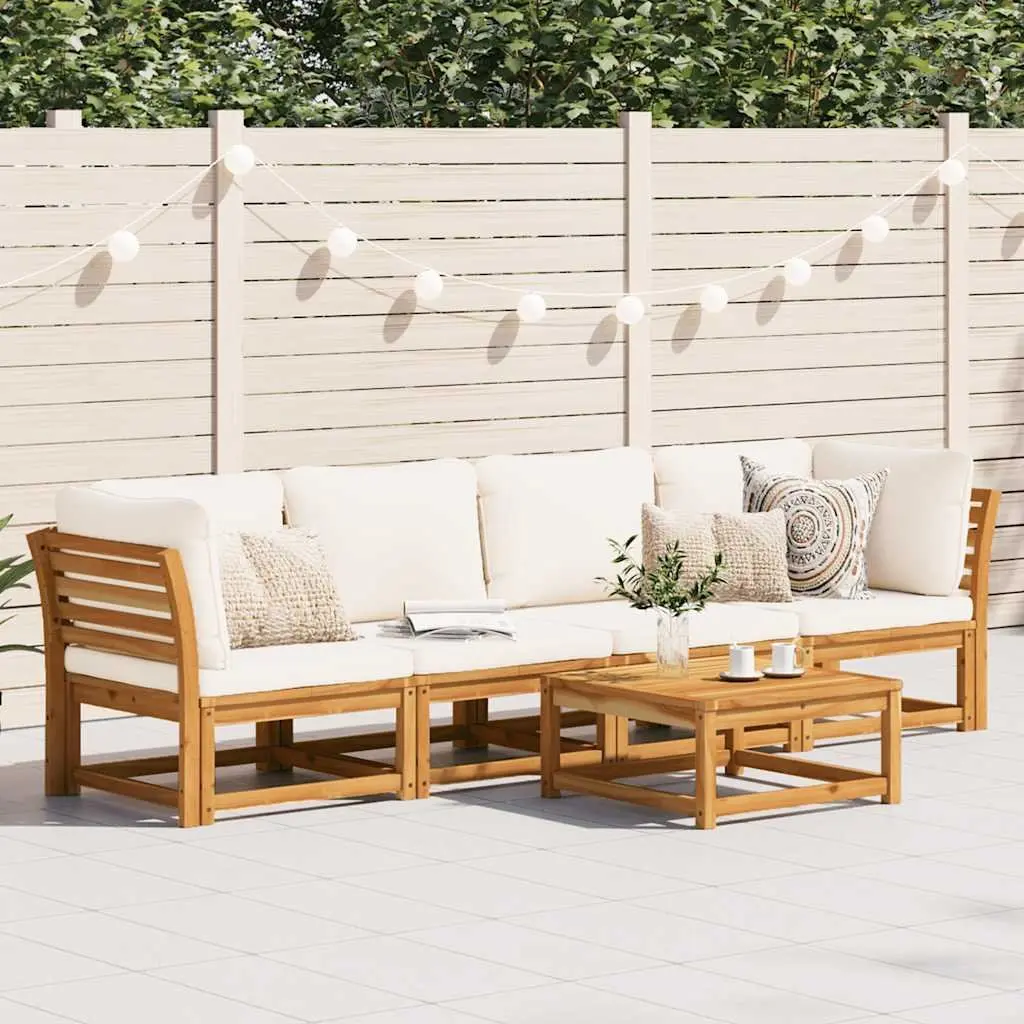 Garden Lounge Set Solid Acacia Wood 4 Piece Modular Sectional Sofa with Cushions Brown