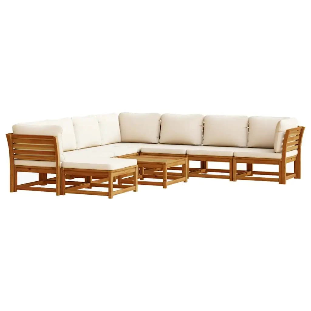 Garden Lounge Set Solid Acacia Wood 9 Piece Modular Brown Cushions