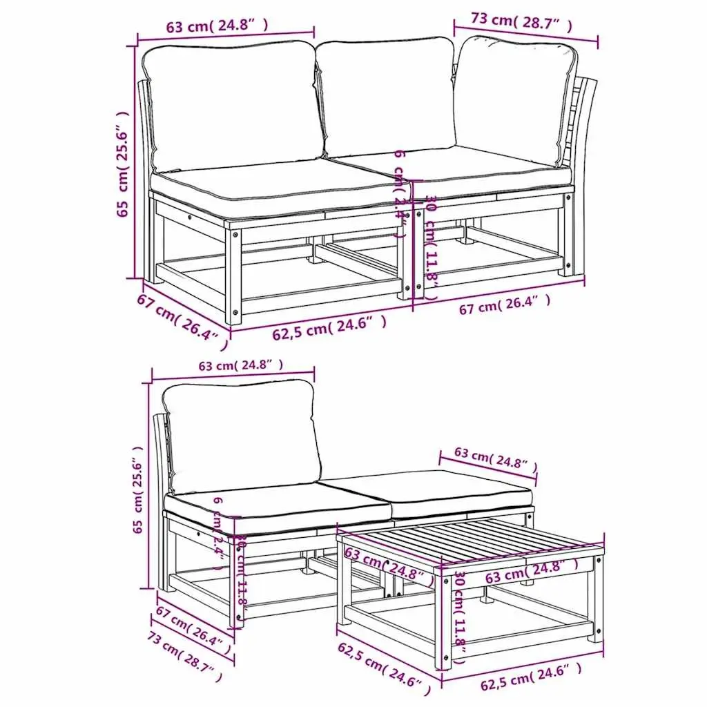 Garden Lounge Set Solid Acacia Wood 9 Piece Modular Brown Cushions