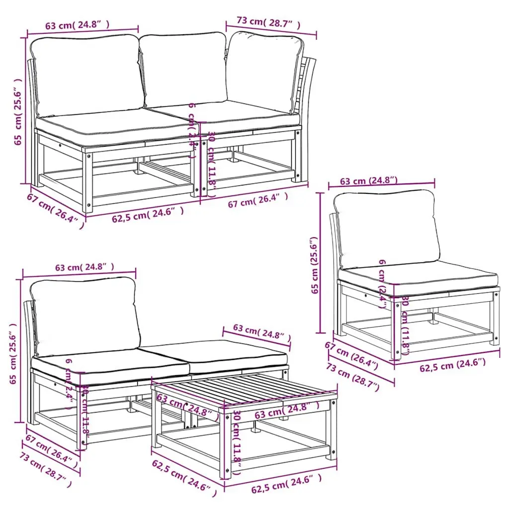6 Piece Outdoor Sectional Sofa with Cushions