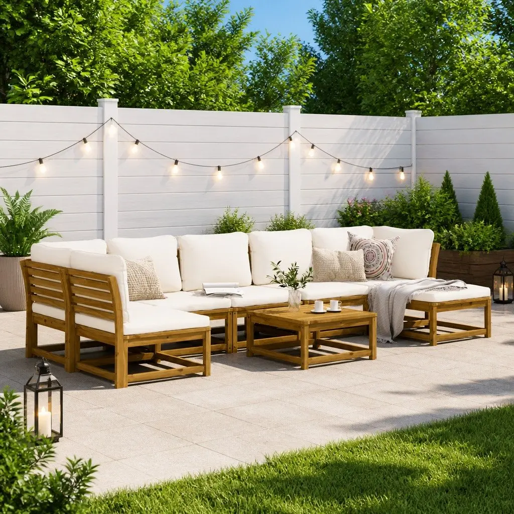 8-Piece Outdoor Sectional Sofa Garden Lounge Set with Cushions