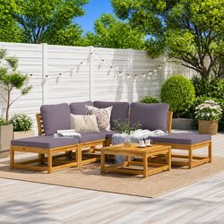 6-Piece Outdoor Sectional Sofa with Cushions in Brown