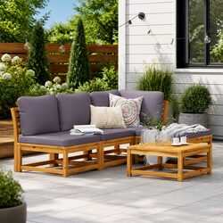 5-Piece Garden Lounge Set with Cushions, Acacia Wood